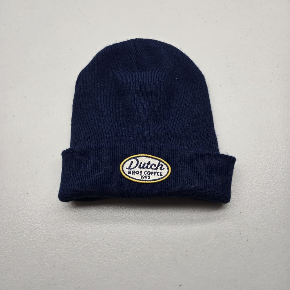 Dutch Bros Coffee Men Beanie OS Blue Logo Embroidered Foldover Knit